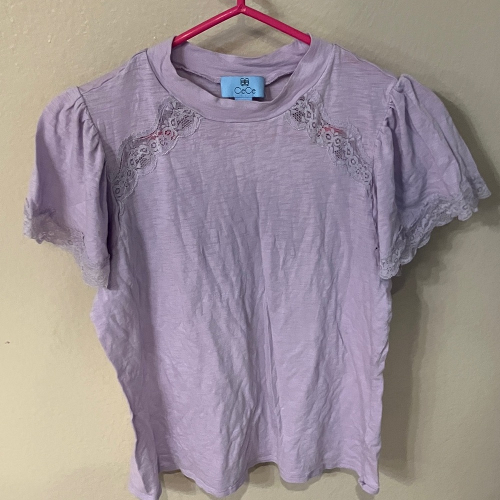 C.C Women's Light Purple Lace Accent Tee